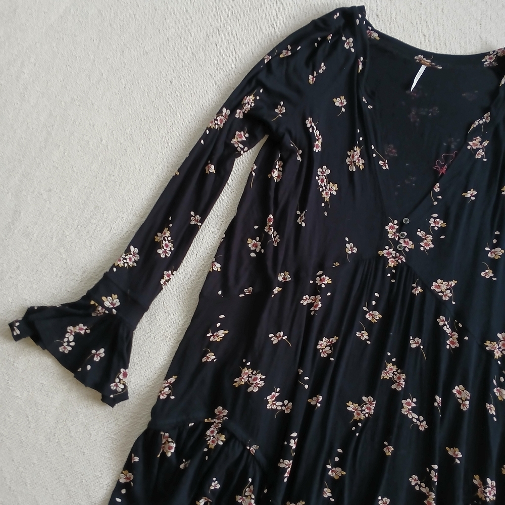 free people ♡ olivia printed tunic top dark boho babydoll medium whimsical - Picture 3 of 15